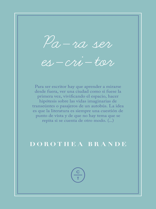 Title details for Para ser escritor by Dorothea Brande - Wait list